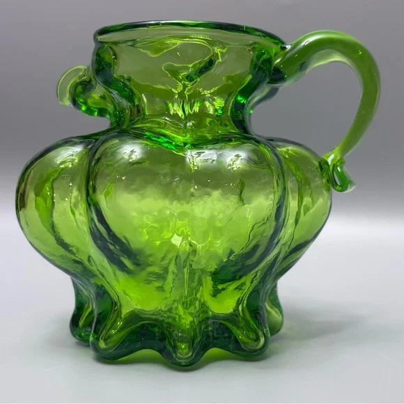 Kanawha Glass Company Hand-Blown Gourd-Shaped Vaseline Uranium Glass Pitcher 4” - Picture 5 of 15